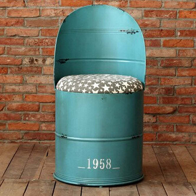 Distressed Iron Bucket Arc Back Bar Stool