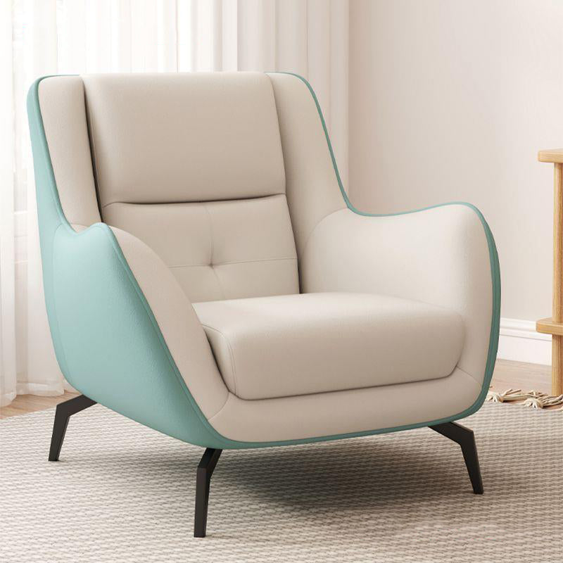 Scandinavian Leather Upholstered Accent Chair — Orange + Mint Green