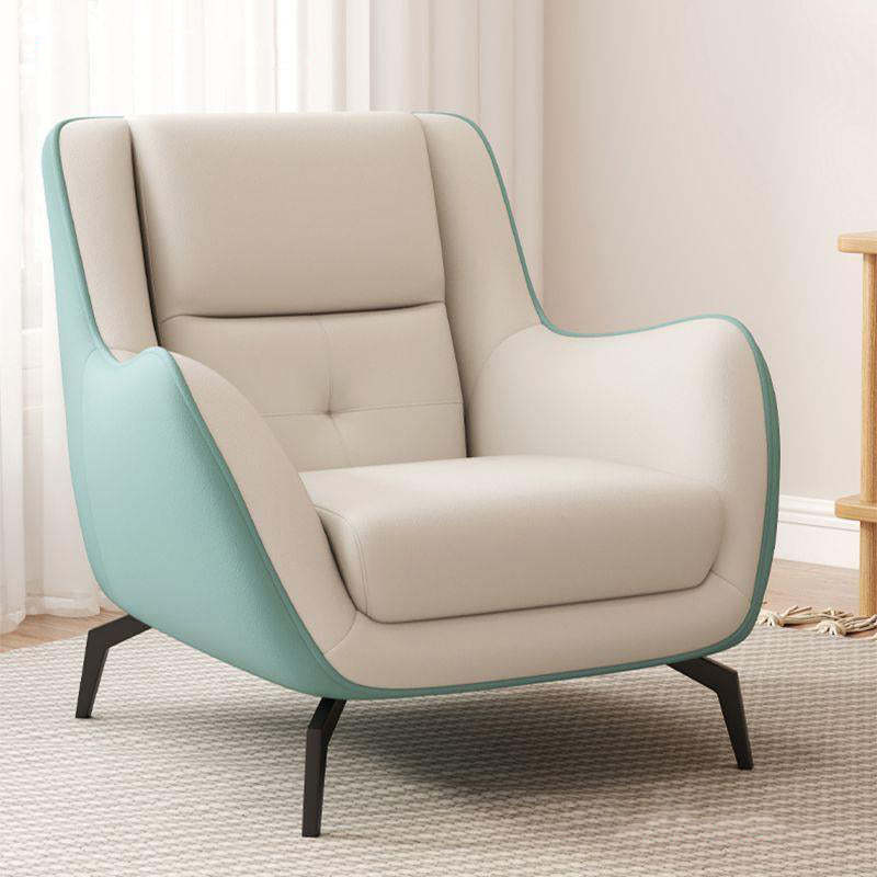 Scandinavian Leather Upholstered Accent Chair — Orange + Mint Green