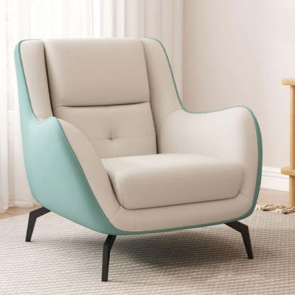Scandinavian Leather Upholstered Accent Chair — Orange + Mint Green