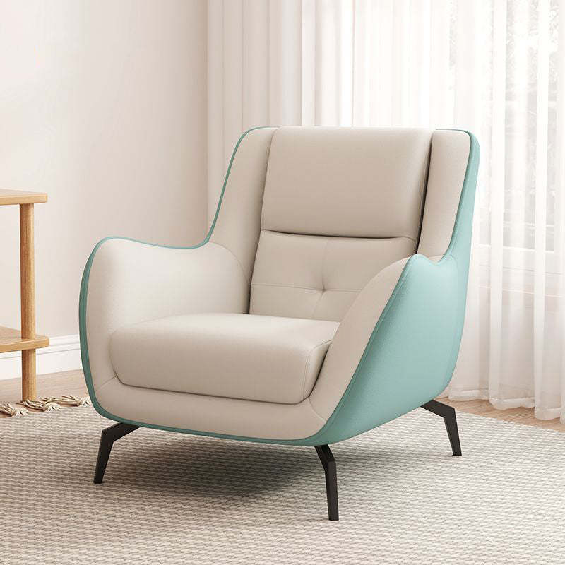Scandinavian Leather Upholstered Accent Chair — Mint Green + White