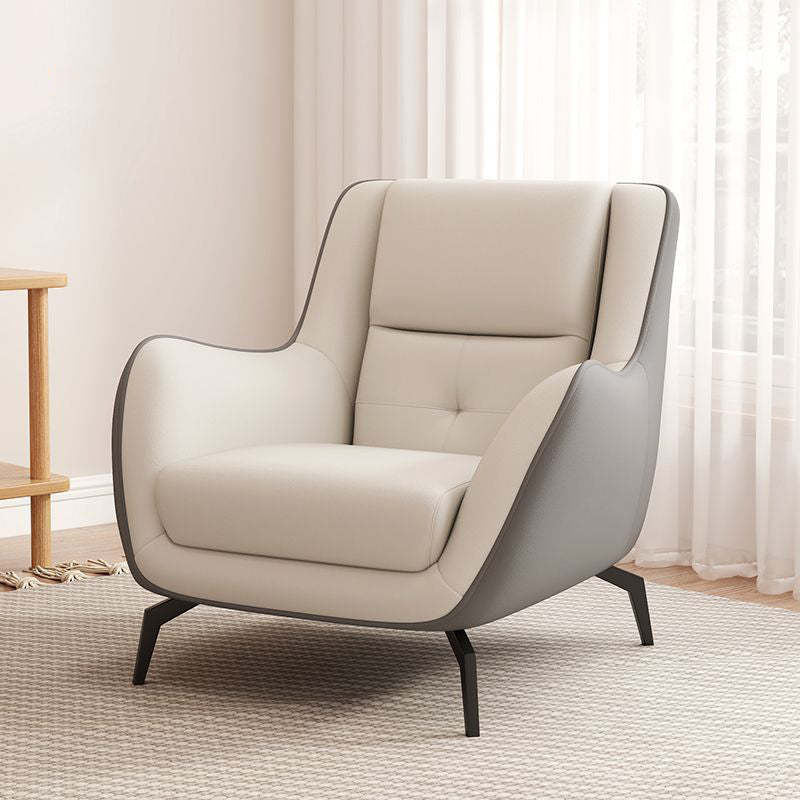 Scandinavian Leather Upholstered Accent Chair — Gray + White