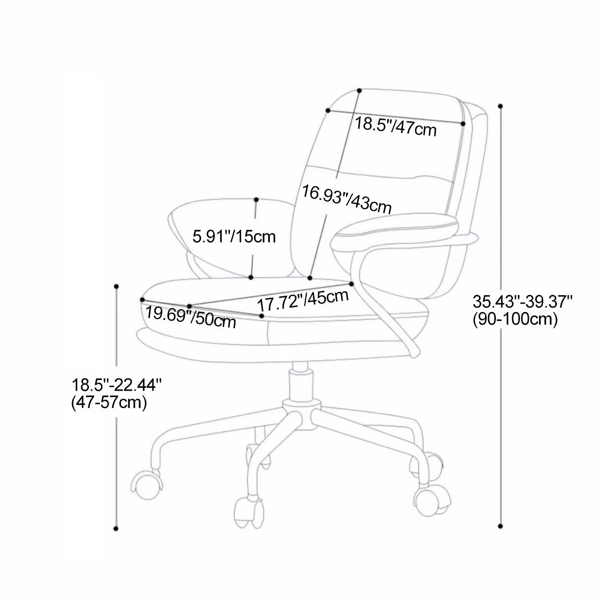 Contemporary PU Leather Adjustable Desk Chair with Casters