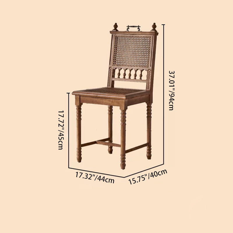 French Wood Rattan Dining Chair — Wood Color Solid Wood Seat