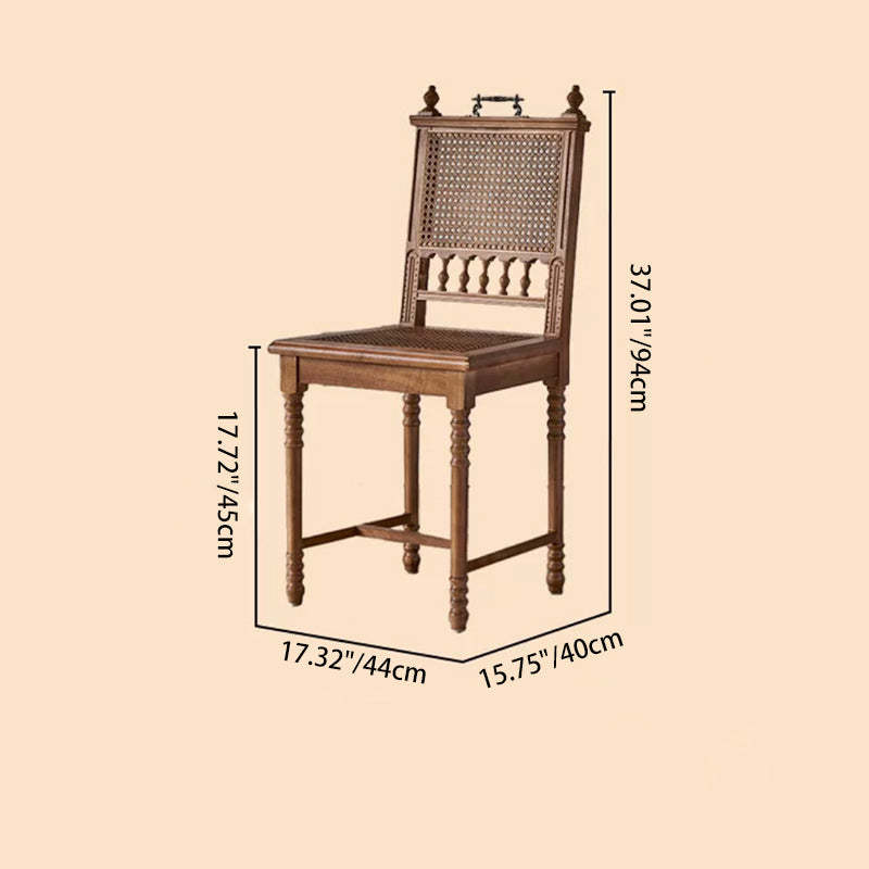French Wood Rattan Dining Chair — Wood Color Solid Wood Seat
