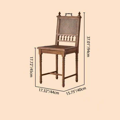 French Wood Rattan Dining Chair — Wood Color Solid Wood Seat