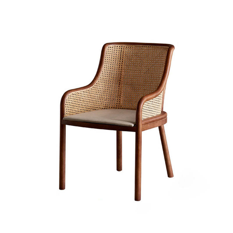 Retro Rattan Wood Curved Arm Dining Chair