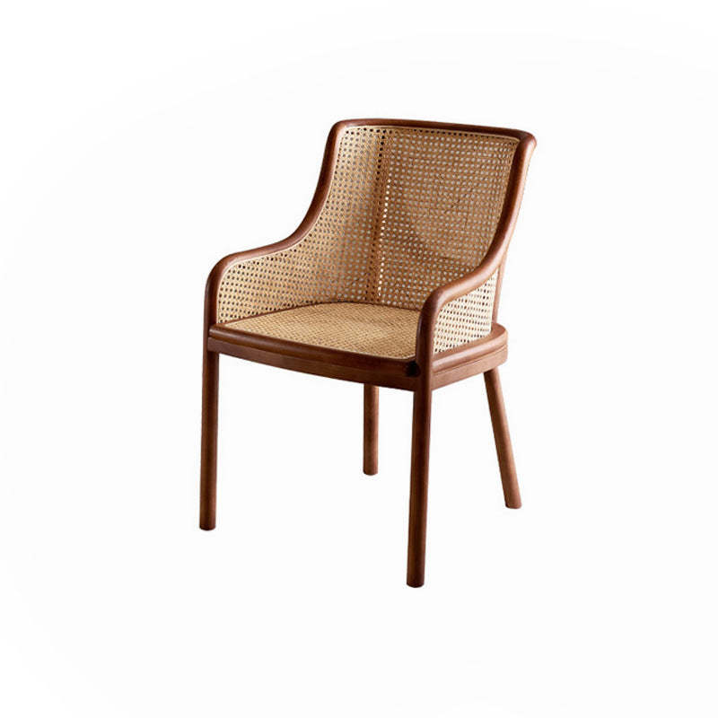 Retro Rattan Wood Curved Arm Dining Chair