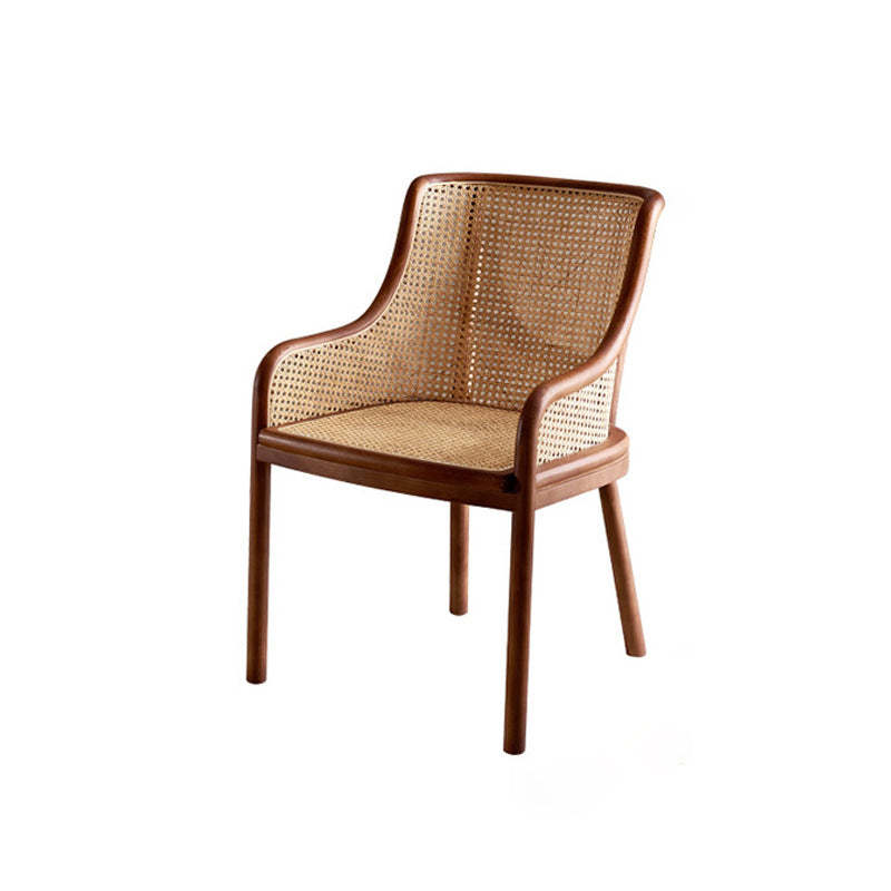 Retro Rattan Wood Curved Arm Dining Chair