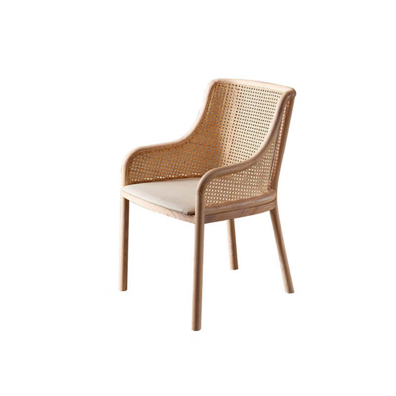 Retro Rattan Wood Curved Arm Dining Chair