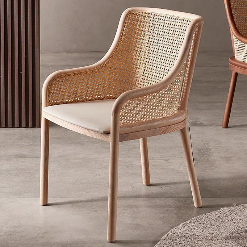 Retro Rattan Wood Curved Arm Dining Chair