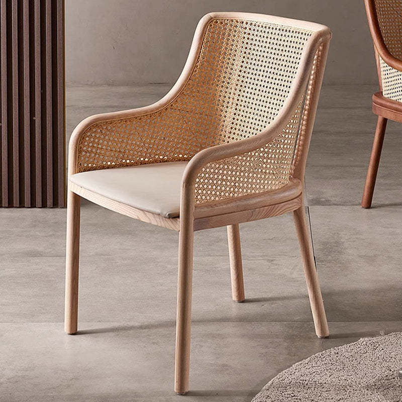 Retro Rattan Wood Curved Arm Dining Chair