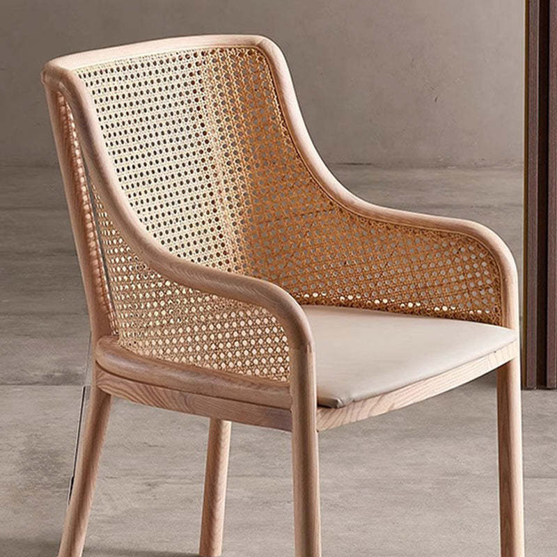 Retro Rattan Wood Curved Arm Dining Chair