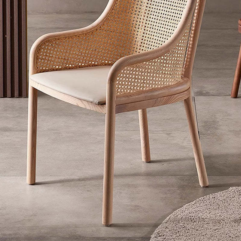 Retro Rattan Wood Curved Arm Dining Chair