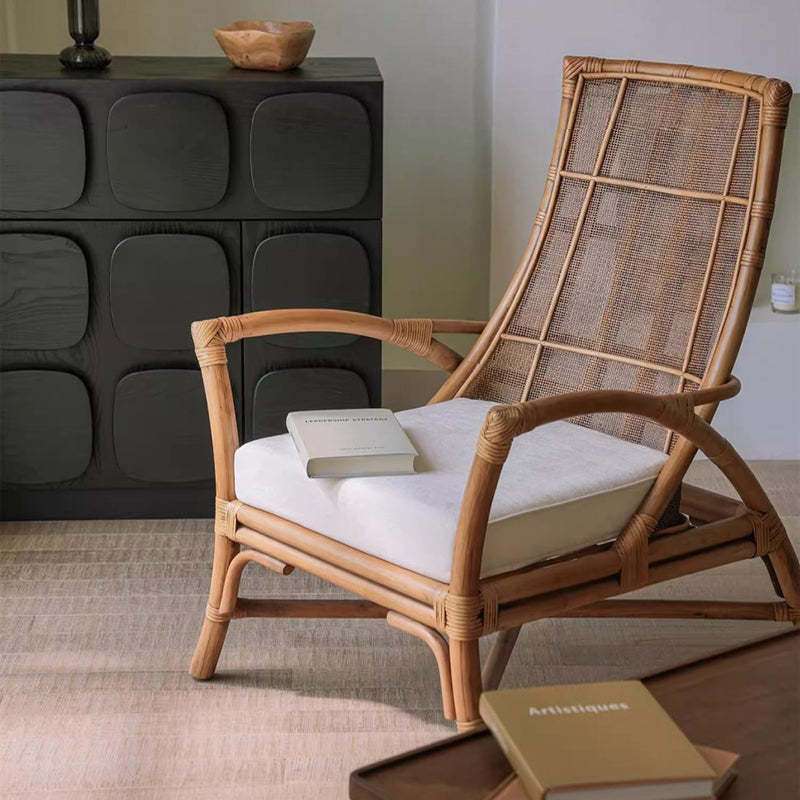 Retro Rattan Wood Arc Arm Lounge Chair