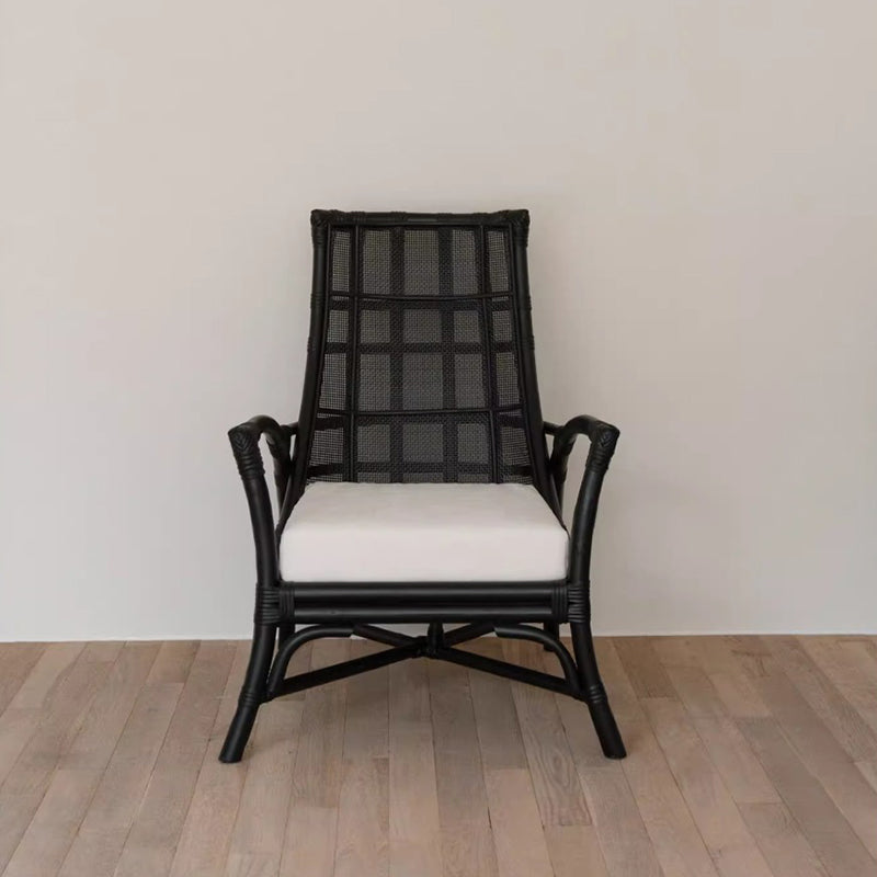 Retro Rattan Wood Arc Arm Lounge Chair
