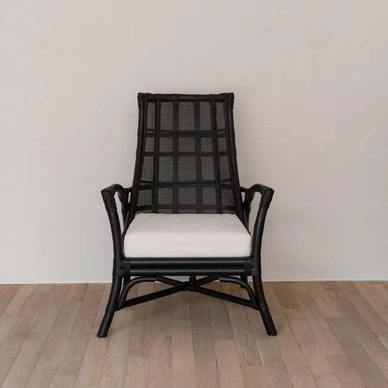 Retro Rattan Wood Arc Arm Lounge Chair