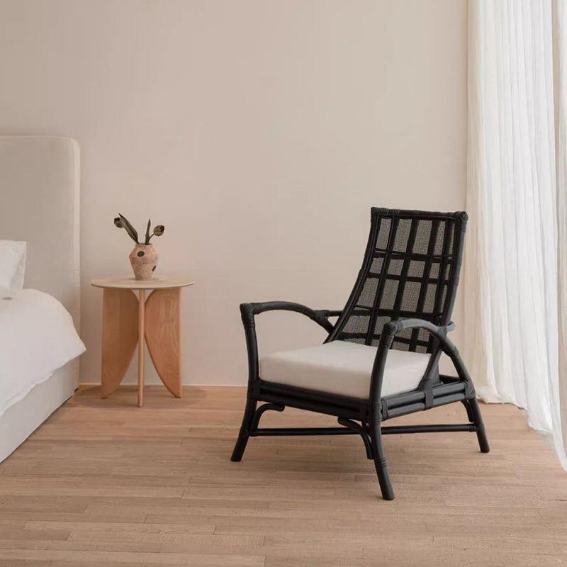 Retro Rattan Wood Arc Arm Lounge Chair — Black