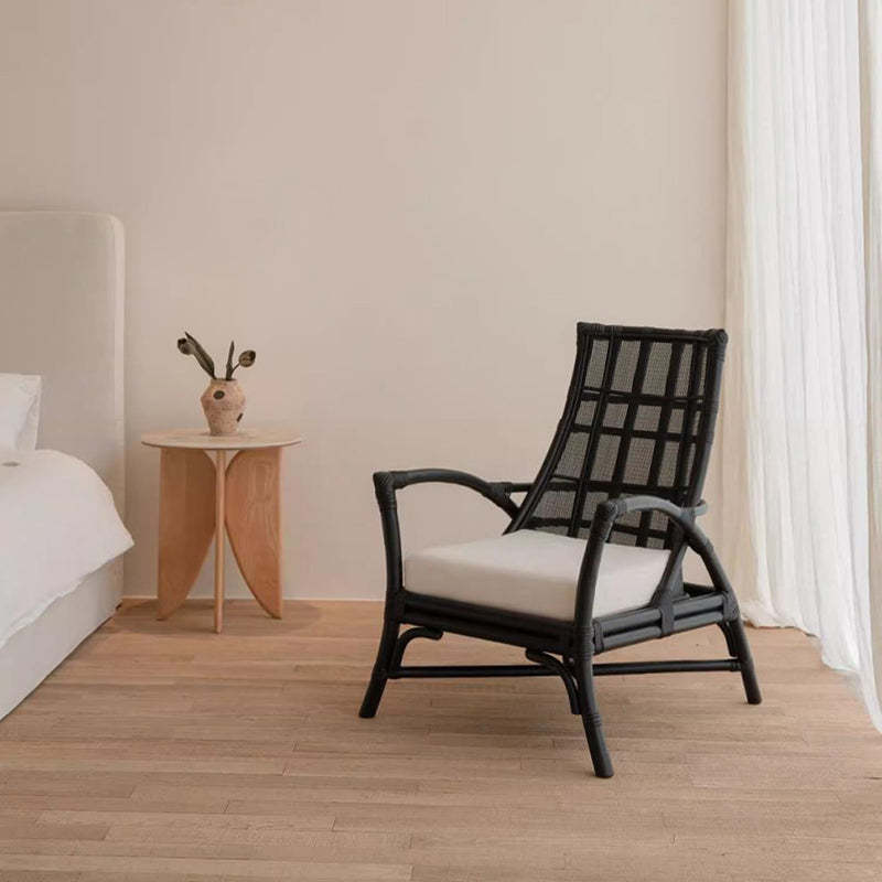 Retro Rattan Wood Arc Arm Lounge Chair — Black
