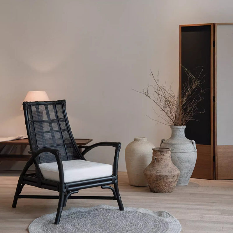 Retro Rattan Wood Arc Arm Lounge Chair