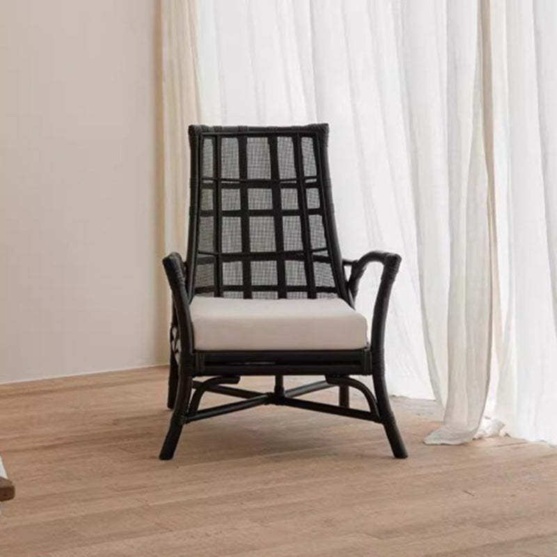 Retro Rattan Wood Arc Arm Lounge Chair