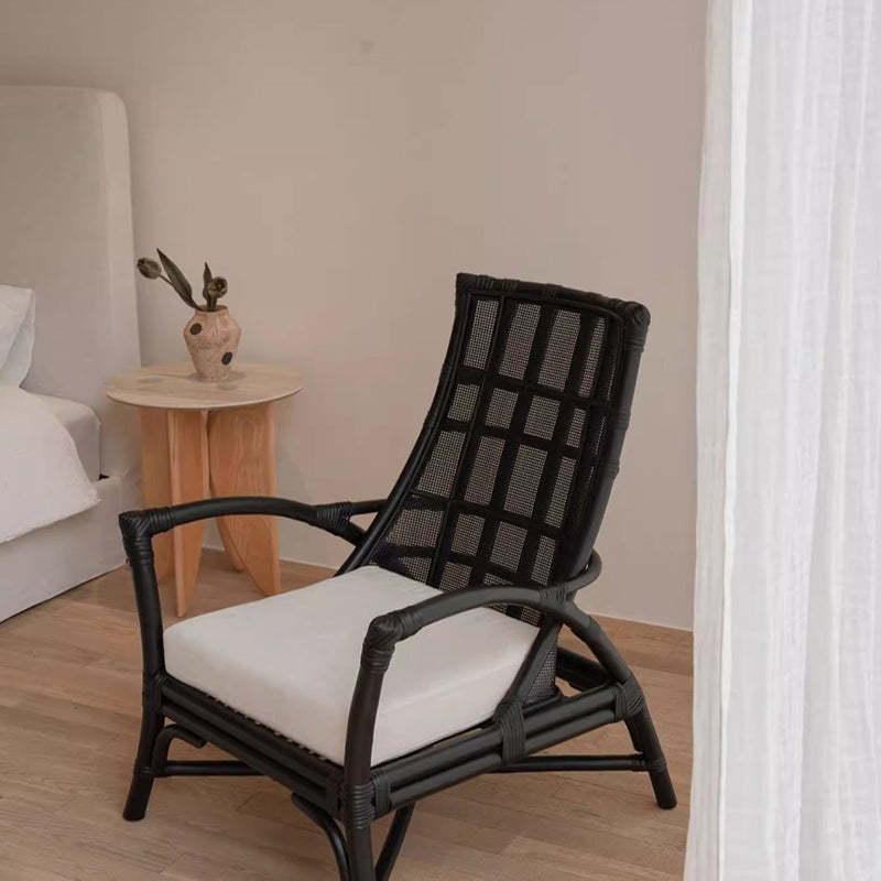 Retro Rattan Wood Arc Arm Lounge Chair