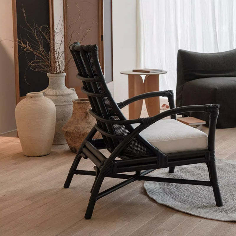 Retro Rattan Wood Arc Arm Lounge Chair — Original Wood Color