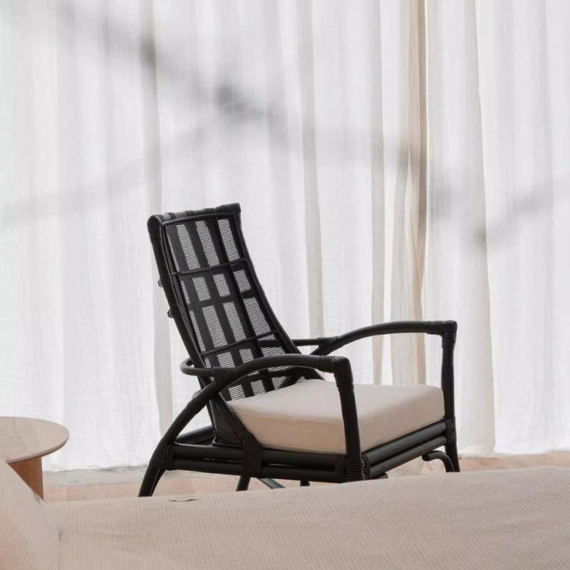 Retro Rattan Wood Arc Arm Lounge Chair