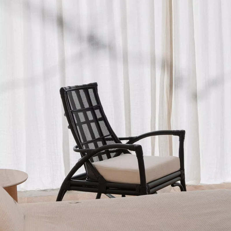 Retro Rattan Wood Arc Arm Lounge Chair