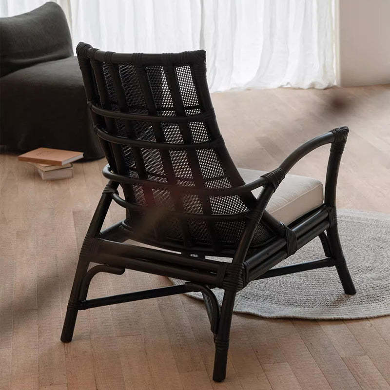 Retro Rattan Wood Arc Arm Lounge Chair