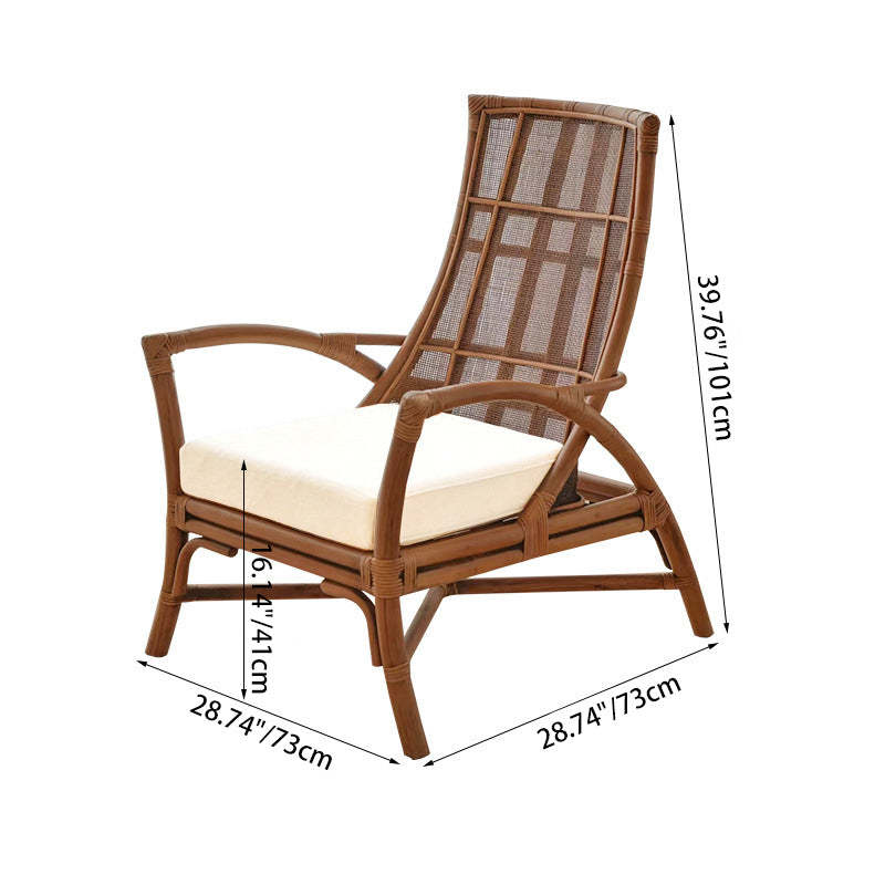 Retro Rattan Wood Arc Arm Lounge Chair