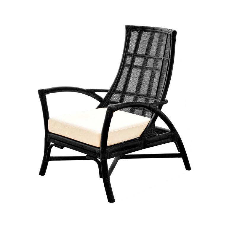 Retro Rattan Wood Arc Arm Lounge Chair