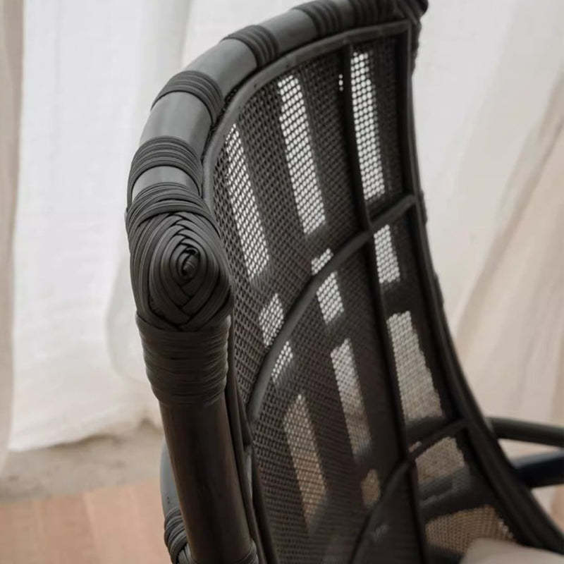 Retro Rattan Wood Arc Arm Lounge Chair