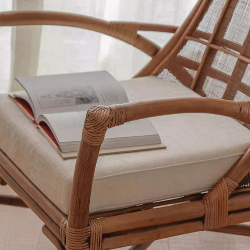 Retro Rattan Wood Arc Arm Lounge Chair