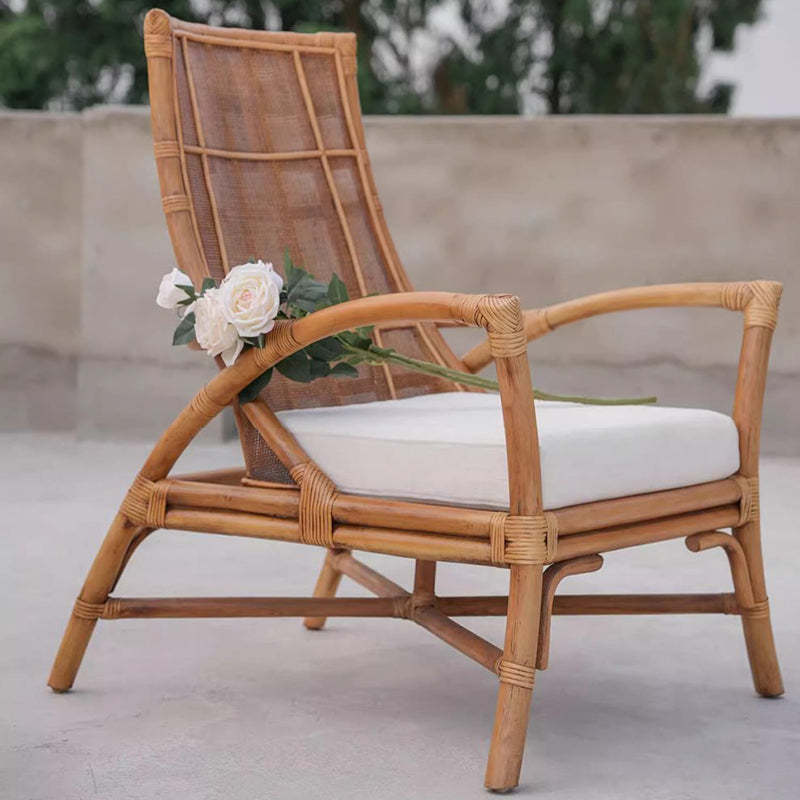 Retro Rattan Wood Arc Arm Lounge Chair
