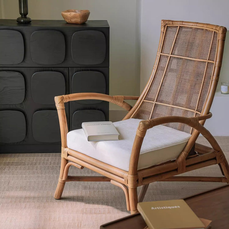 Retro Rattan Wood Arc Arm Lounge Chair