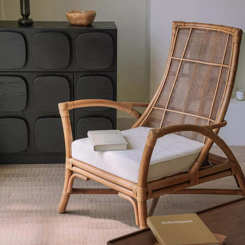 Retro Rattan Wood Arc Arm Lounge Chair