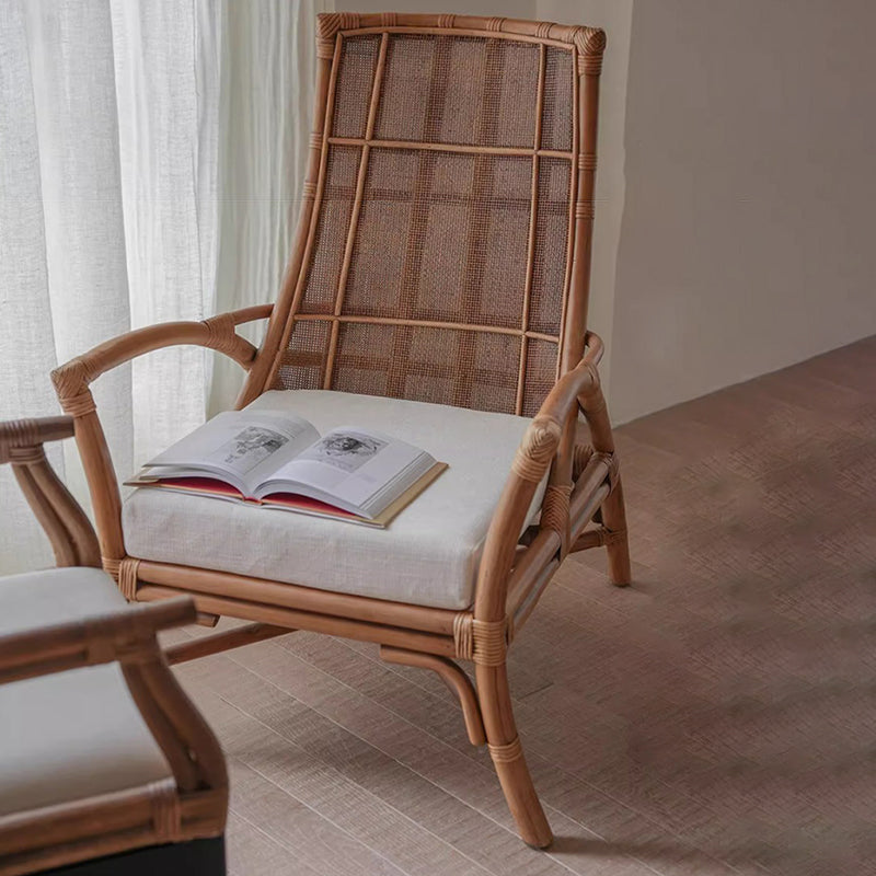 Retro Rattan Wood Arc Arm Lounge Chair