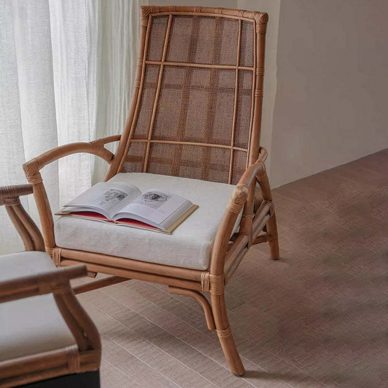Retro Rattan Wood Arc Arm Lounge Chair