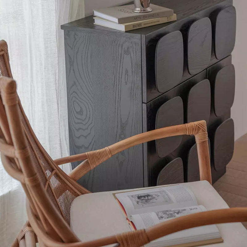 Retro Rattan Wood Arc Arm Lounge Chair