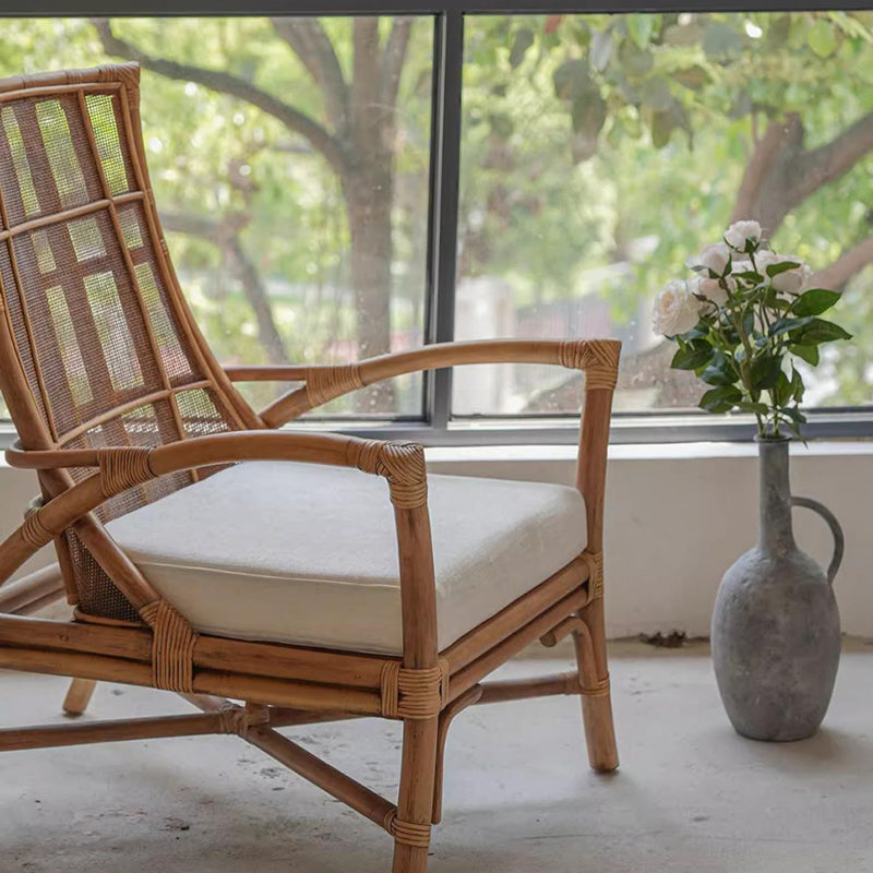 Retro Rattan Wood Arc Arm Lounge Chair