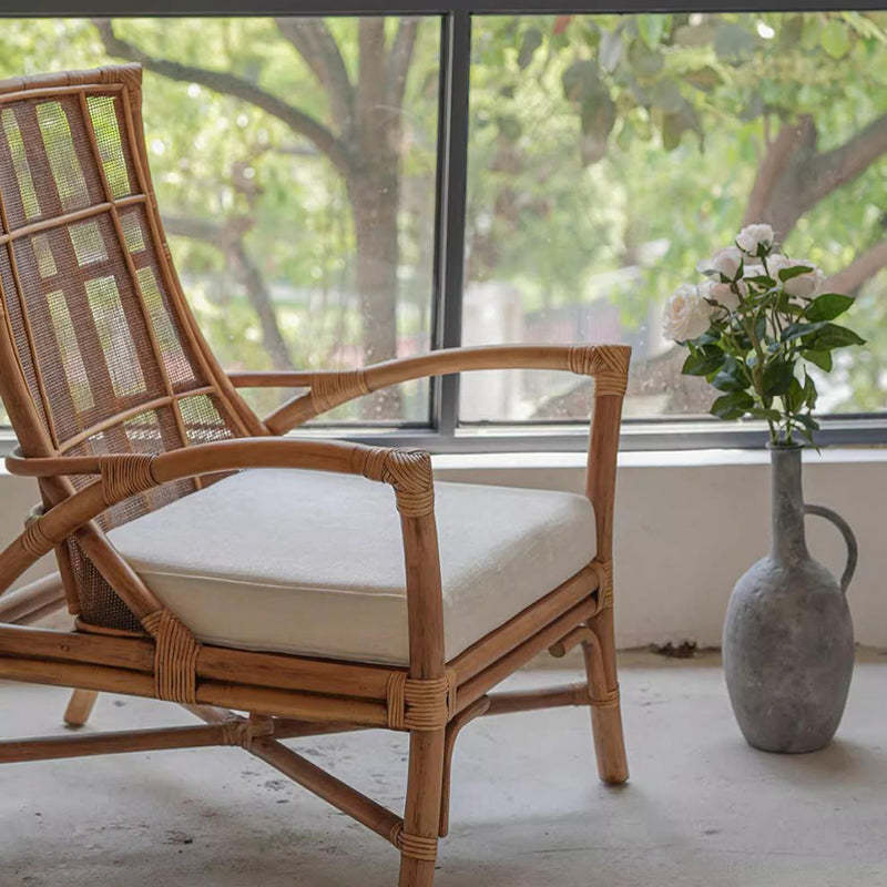 Retro Rattan Wood Arc Arm Lounge Chair
