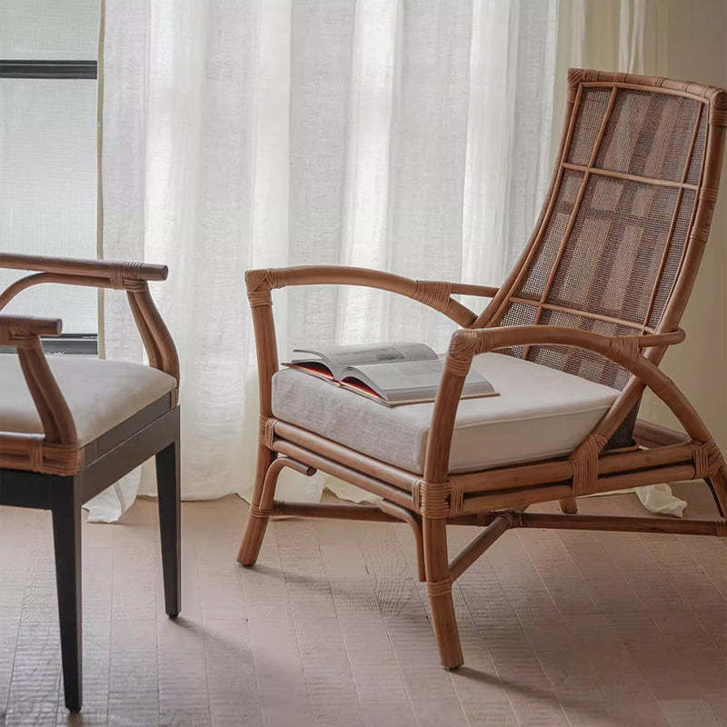 Retro Rattan Wood Arc Arm Lounge Chair