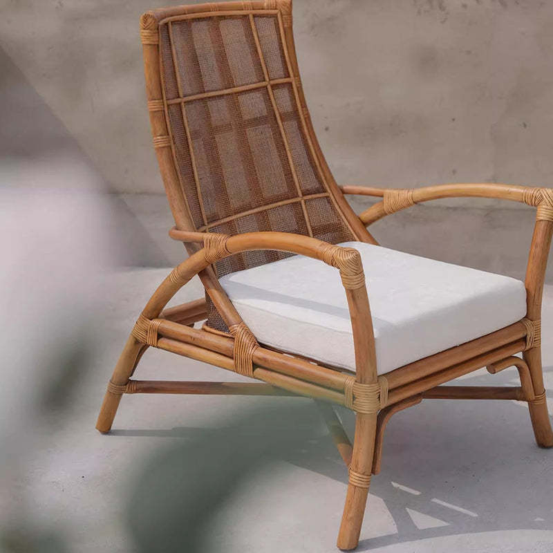 Retro Rattan Wood Arc Arm Lounge Chair