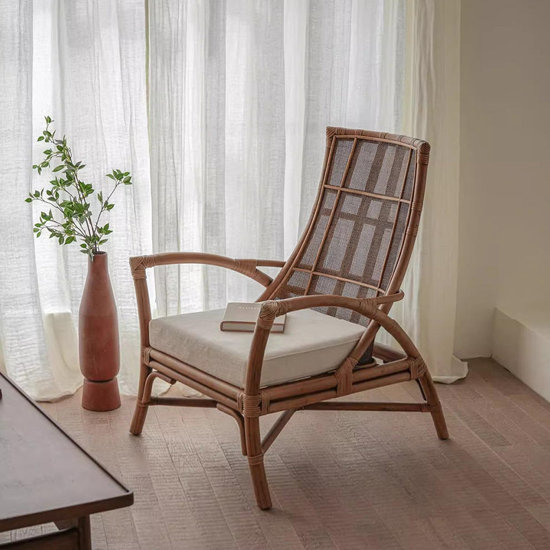 Retro Rattan Wood Arc Arm Lounge Chair