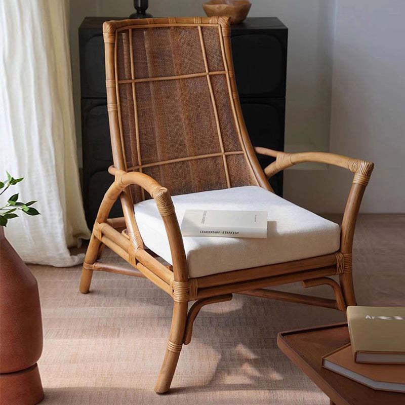 Retro Rattan Wood Arc Arm Lounge Chair