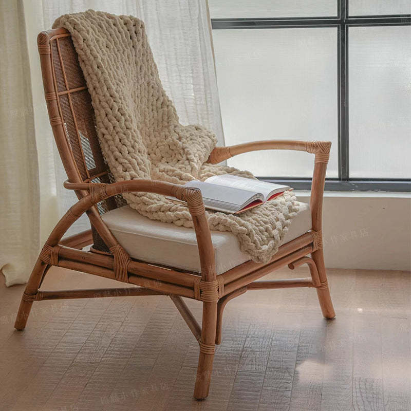 Retro Rattan Wood Arc Arm Lounge Chair
