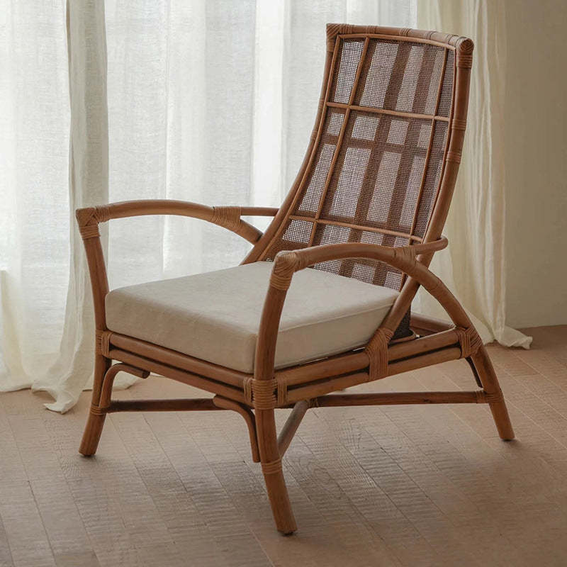 Retro Rattan Wood Arc Arm Lounge Chair