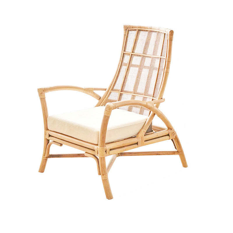 Retro Rattan Wood Arc Arm Lounge Chair