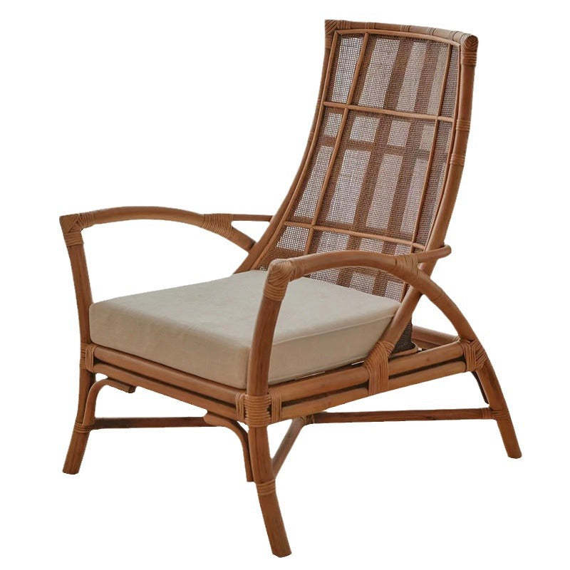 Retro Rattan Wood Arc Arm Lounge Chair